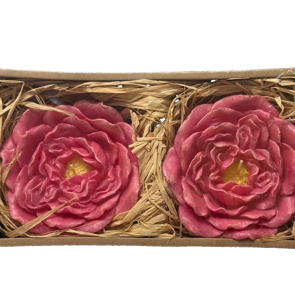 Vintage Pottery Barn Pink Rose Floating Candles Set 2 Large Y2K New in Box